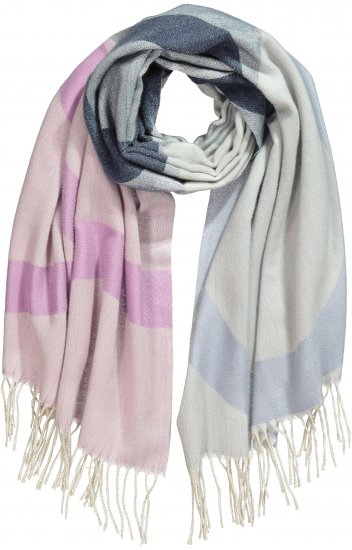 Ulla Popken Cozy Lettering Fringed Scarf Pink and Blue - Tilbehør - 
