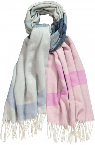 Ulla Popken Cozy Lettering Fringed Scarf Pink and Blue - Tilbehør - 