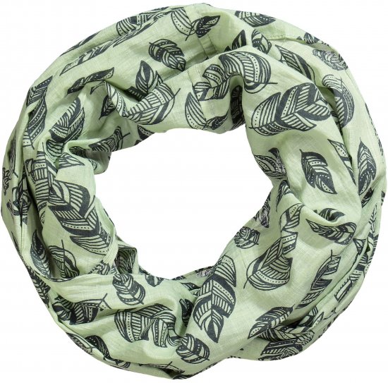 Ulla Popken Leaf Print Infinity Scarf Pistachio - Tilbehør - Tørklæder til kvinder