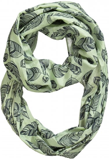 Ulla Popken Leaf Print Infinity Scarf Pistachio - Tilbehør - Tørklæder til kvinder