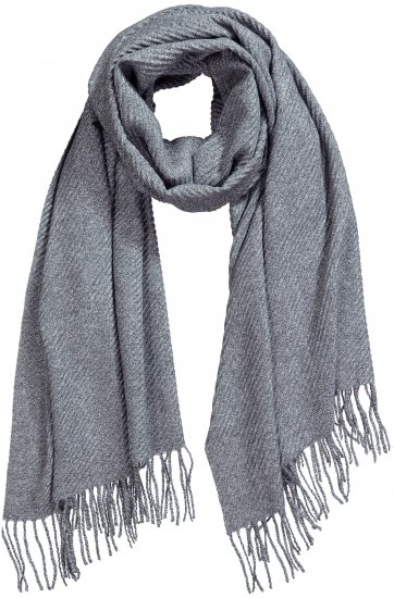 Ulla Popken Ribbed Knit Fringed Hem Scarf Grey Melange - Tilbehør - 
