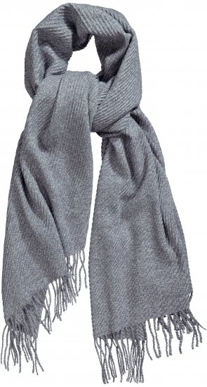 Ulla Popken Ribbed Knit Fringed Hem Scarf Grey Melange - Tilbehør - 