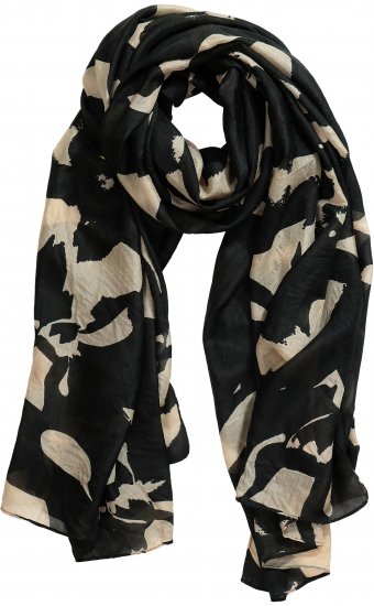 Ulla Popken Printed Silk Scarf Black - Tilbehør - Tørklæder til kvinder