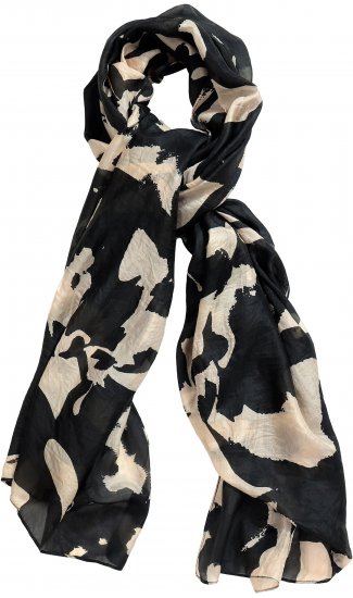 Ulla Popken Printed Silk Scarf Black - Tilbehør - Tørklæder til kvinder