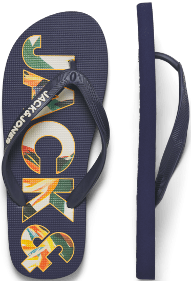 Jack & Jones Logo Palm Print Flip Flop Slippers Medieval Blue - Herresko 40-52 - 