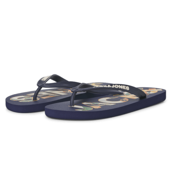 Jack & Jones Logo Palm Print Flip Flop Slippers Medieval Blue - Herresko 40-52 - 