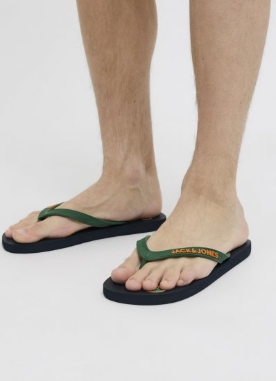 Jack & Jones Logo Palm Print Flip Flop Slippers Navy Blazer/Verdant Green - Herresko 40-52 - 