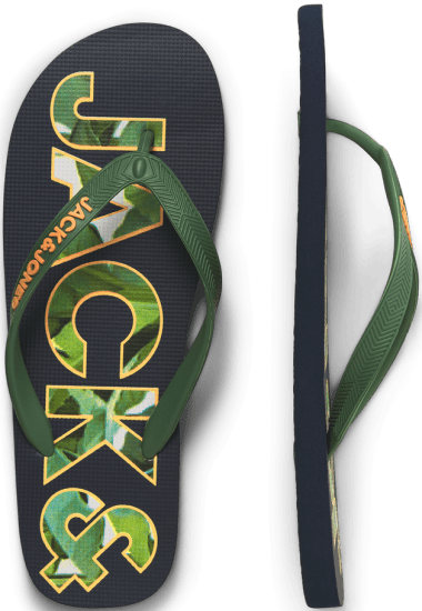Jack & Jones Logo Palm Print Flip Flop Slippers Navy Blazer/Verdant Green - Herresko 40-52 - 