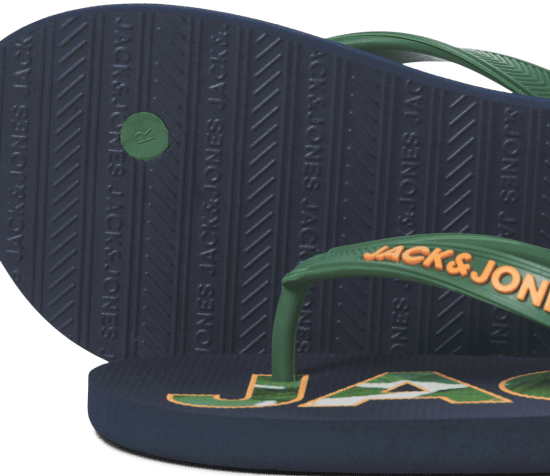 Jack & Jones Logo Palm Print Flip Flop Slippers Navy Blazer/Verdant Green - Herresko 40-52 - 