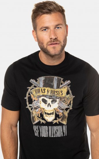 JP1880 Guns N’ Roses Skull Comfort Fit Band T-Shirt Black - T-shirts - T-shirts i store størrelser - 2XL-14XL