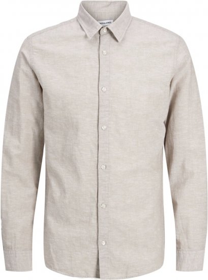 Jack & Jones Breeze Linen Blend Long Sleeve Shirt Crockery - Skjorter - Skjorter til store mænd 2XL- 8XL
