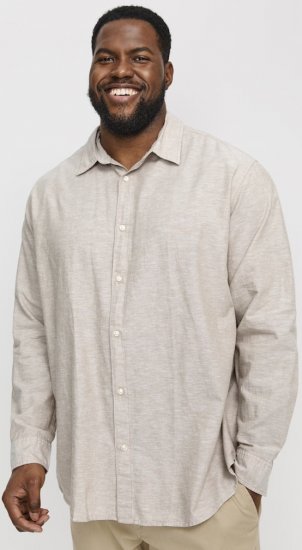 Jack & Jones Breeze Linen Blend Long Sleeve Shirt Crockery - Skjorter - Skjorter til store mænd 2XL- 8XL