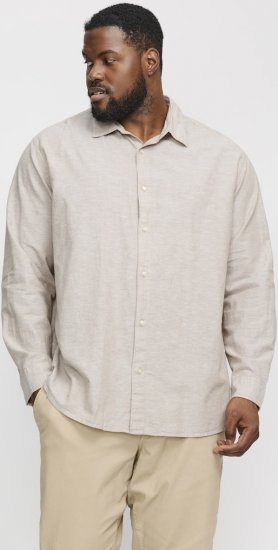 Jack & Jones Breeze Linen Blend Long Sleeve Shirt Crockery - Skjorter - Skjorter til store mænd 2XL- 8XL