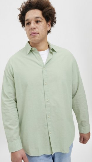 Jack & Jones Breeze Linen Blend Long Sleeve Shirt Iceberg Green - Skjorter - Skjorter til store mænd 2XL- 8XL