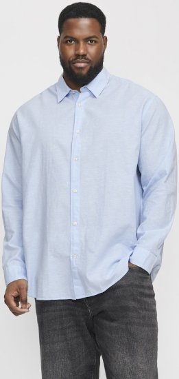 Jack & Jones Breeze Linen Blend Long Sleeve Shirt Chambray Blue - Skjorter - Skjorter til store mænd 2XL- 8XL