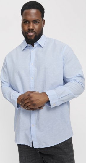 Jack & Jones Breeze Linen Blend Long Sleeve Shirt Chambray Blue - Skjorter - Skjorter til store mænd 2XL- 8XL