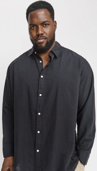 Jack & Jones Breeze Linen Blend Long Sleeve Shirt Black - Skjorter - Skjorter til store mænd 2XL- 8XL