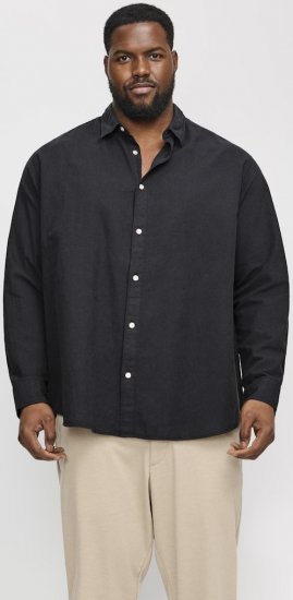 Jack & Jones Breeze Linen Blend Long Sleeve Shirt Black - Skjorter - Skjorter til store mænd 2XL- 8XL