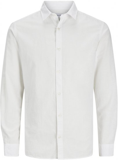 Jack & Jones Breeze Linen Blend Long Sleeve Shirt White - Skjorter - Skjorter til store mænd 2XL- 8XL