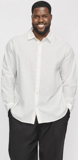 Jack & Jones Breeze Linen Blend Long Sleeve Shirt White - Skjorter - Skjorter til store mænd 2XL- 8XL