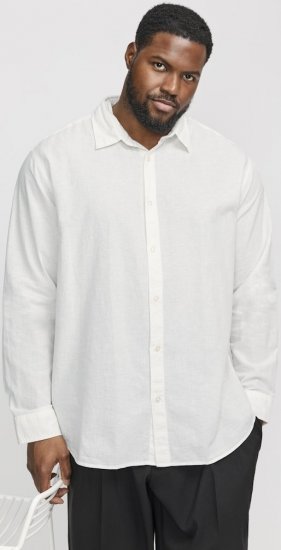 Jack & Jones Breeze Linen Blend Long Sleeve Shirt White - Skjorter - Skjorter til store mænd 2XL- 8XL