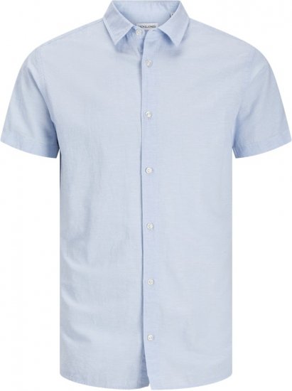 Jack & Jones Breeze Linen Blend Short Sleeve Shirt Chambray Blue - Skjorter - Skjorter til store mænd 2XL- 8XL