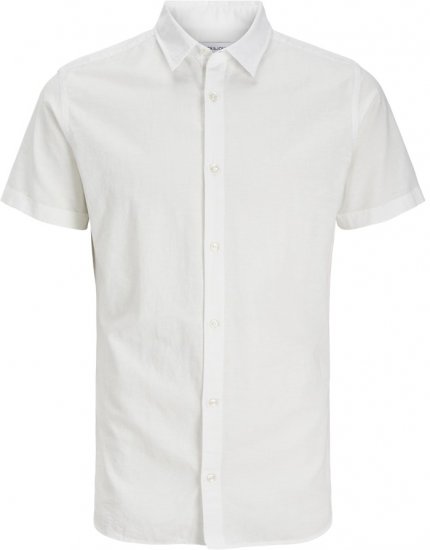 Jack & Jones Breeze Linen Blend Short Sleeve Shirt White - Skjorter - Skjorter til store mænd 2XL- 8XL