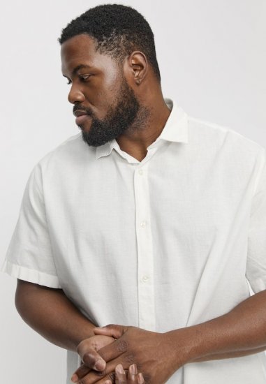 Jack & Jones Breeze Linen Blend Short Sleeve Shirt White - Skjorter - Skjorter til store mænd 2XL- 8XL