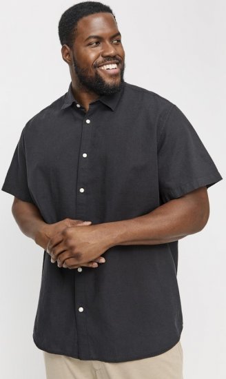 Jack & Jones Breeze Linen Blend Short Sleeve Shirt Black - Skjorter - Skjorter til store mænd 2XL- 8XL