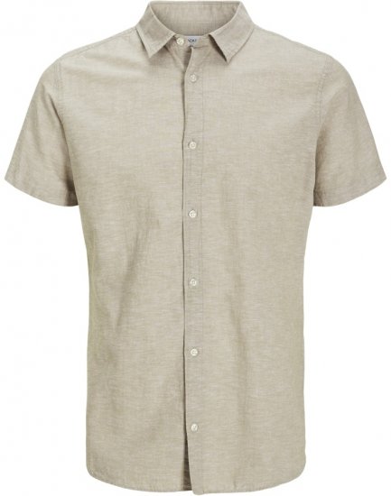 Jack & Jones Breeze Linen Blend Short Sleeve Shirt Beige - Skjorter - Skjorter til store mænd 2XL- 8XL