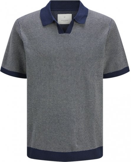 Jack & Jones Ceaston Knit Short Sleeve Sweater Grey/Blue - Trøjer og hættetrøjer - Trøjer og Hættetrøjer i store størrelser - 2XL-14XL
