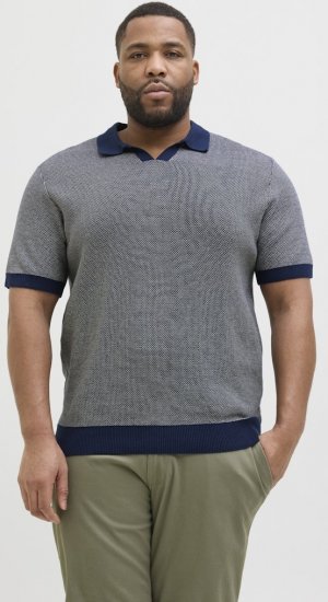 Jack & Jones Ceaston Knit Short Sleeve Sweater Grey/Blue - Trøjer og hættetrøjer - Trøjer og Hættetrøjer i store størrelser - 2XL-14XL