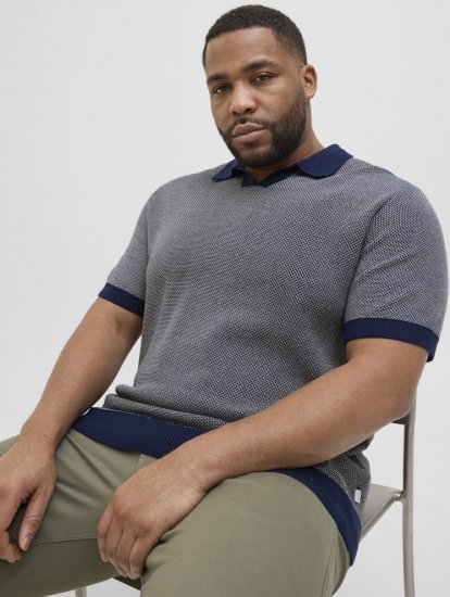 Jack & Jones Ceaston Knit Short Sleeve Sweater Grey/Blue - Trøjer og hættetrøjer - Trøjer og Hættetrøjer i store størrelser - 2XL-14XL