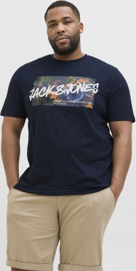 Jack & Jones Hawaii Shape Crew Neck T-Shirt Navy - T-shirts - T-shirts i store størrelser - 2XL-14XL