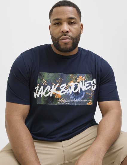 Jack & Jones Hawaii Shape Crew Neck T-Shirt Navy - T-shirts - T-shirts i store størrelser - 2XL-14XL
