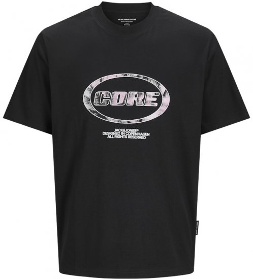 Jack & Jones Lido Core Front Print T-Shirt Black - T-shirts - T-shirts i store størrelser - 2XL-14XL