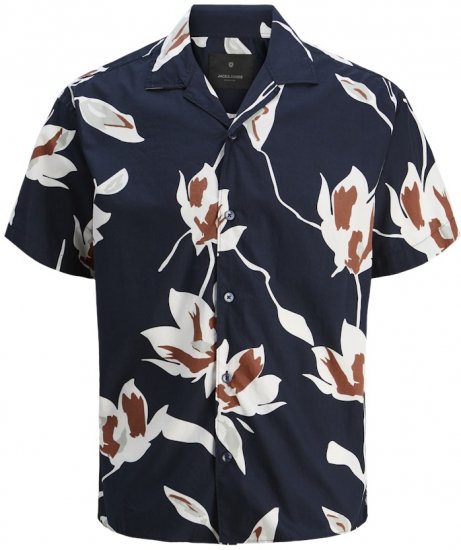 Jack & Jones Palermo Resort Print Short Sleeve Shirt Dark Blue - Skjorter - Skjorter til store mænd 2XL- 8XL