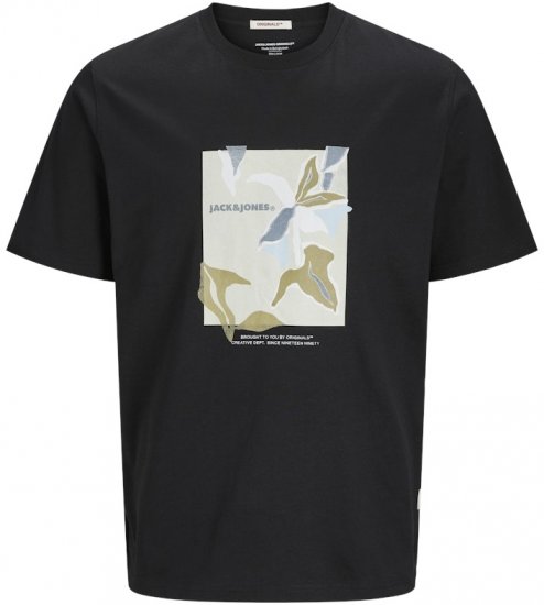 Jack & Jones Almeria Front Print Crew Neck T-Shirt Black - T-shirts - T-shirts i store størrelser - 2XL-14XL
