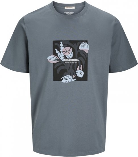 Jack & Jones Almeria Front Print Crew Neck T-Shirt Grey - T-shirts - T-shirts i store størrelser - 2XL-14XL