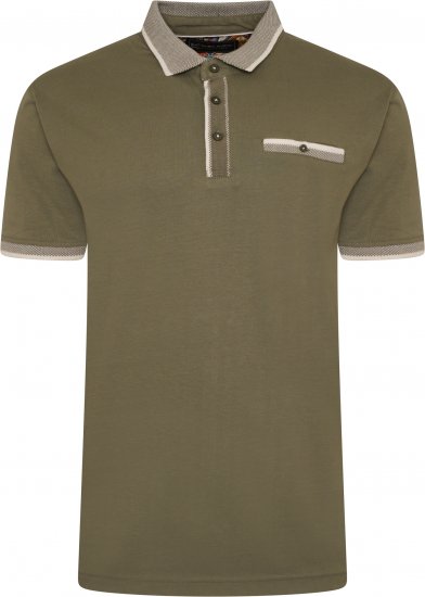 Kam Jeans Jersey Polo with Jacquard Collar/Cuffs Khaki - Polotrøjer - Polotrøjer 2XL-8XL