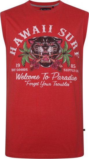 Kam Jeans 5763 Hawaii Surf Vest Sleeveless T-Shirt Washed Red - T-shirts - T-shirts i store størrelser - 2XL-14XL