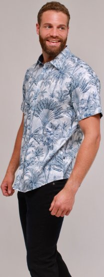 Kam Jeans 6063 Summer Print Short Sleeve Shirt Blue - Skjorter - Skjorter til store mænd 2XL- 8XL
