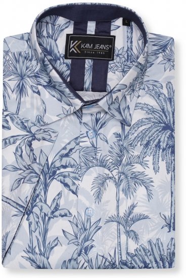 Kam Jeans 6063 Summer Print Short Sleeve Shirt Blue - Skjorter - Skjorter til store mænd 2XL- 8XL