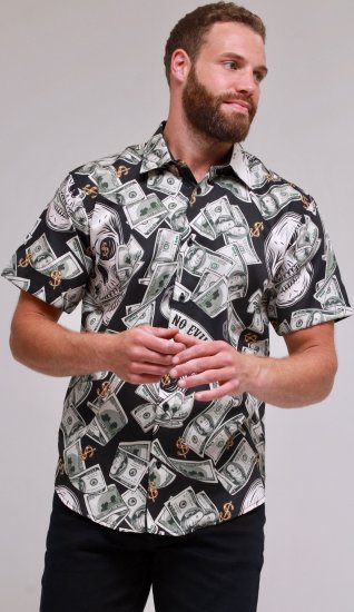 Kam Jeans 6064 Dollar Bills Print Short Sleeve Shirt Black - Skjorter - Skjorter til store mænd 2XL- 8XL