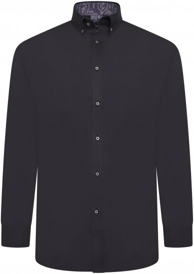 Kam Jeans P023B Premium Stretch Long Sleeve Shirt Button Down Black - Skjorter - Skjorter til store mænd 2XL- 8XL