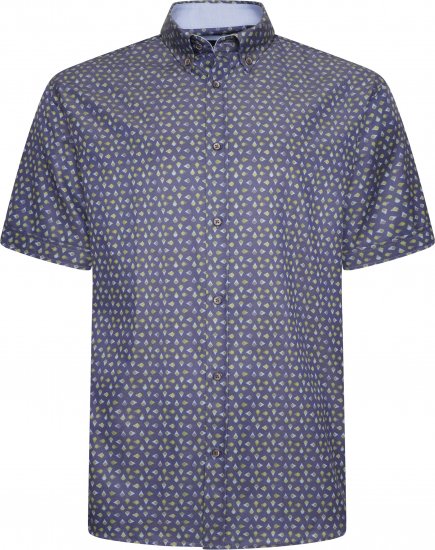 Kam Jeans P033 Premium Floral Print Short Sleeve Shirt Navy - Skjorter - Skjorter til store mænd 2XL- 8XL