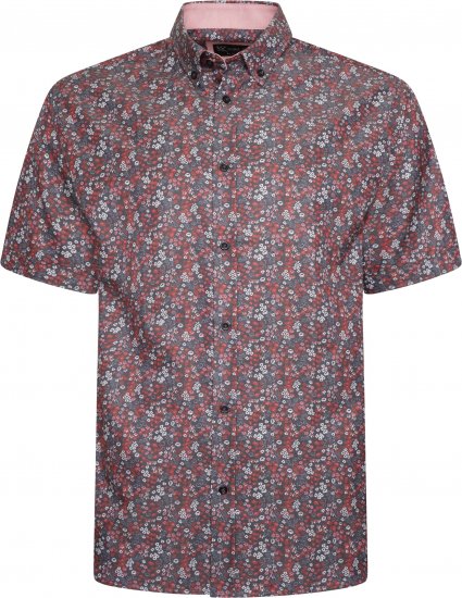 Kam Jeans P034 Premium Floral Print Short Sleeve Shirt Burgundy - Skjorter - Skjorter til store mænd 2XL- 8XL