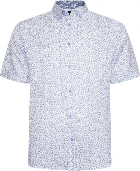 Kam Jeans P035 Premium Mini Leaf Print Short Sleeve Shirt White - Skjorter - Skjorter til store mænd 2XL- 8XL