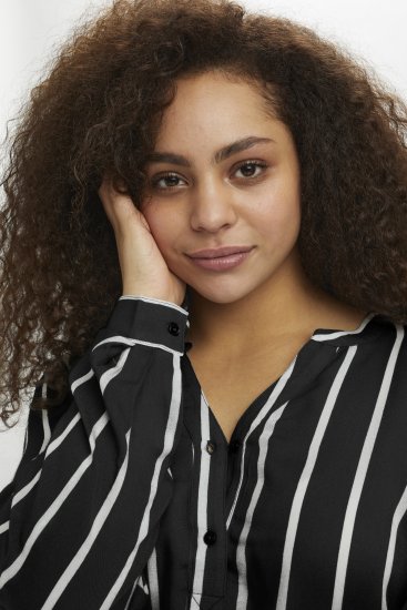 Kaffe Curve Sida Bluse Sort / Chalk Stribet - Bluser & tunikaer - 