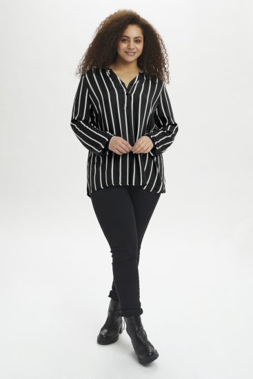 Kaffe Curve Sida Bluse Sort / Chalk Stribet - Bluser & tunikaer - 